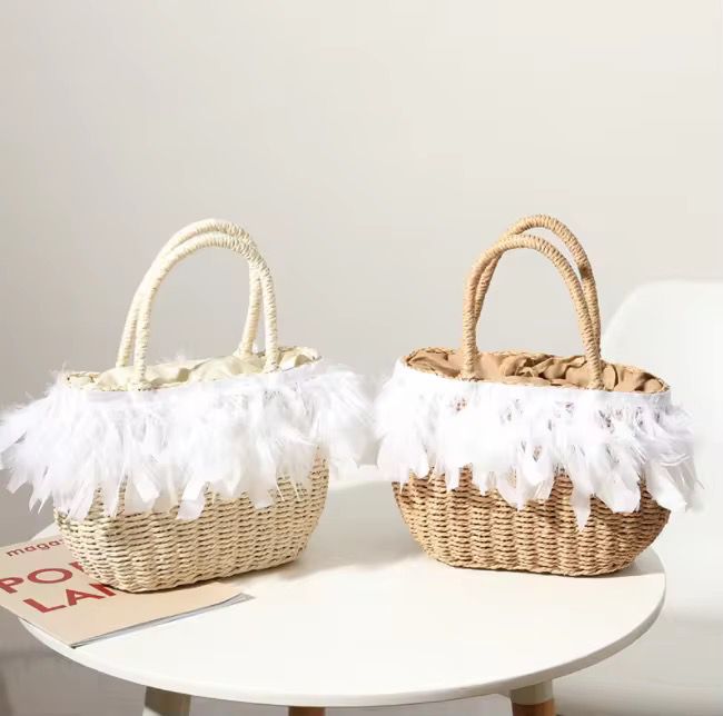 Straw Feather Bag